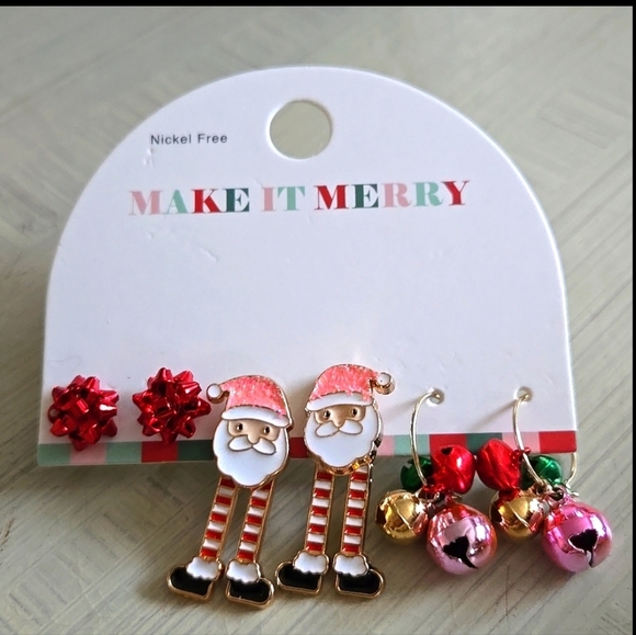 3 PAIRS of MAKE IT MERRY CHRISTMAS EARRINGS - Picture 1 of 10
